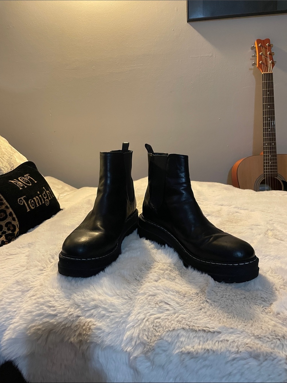 Marc Fisher Black Leather Chelsea Platform Boots
